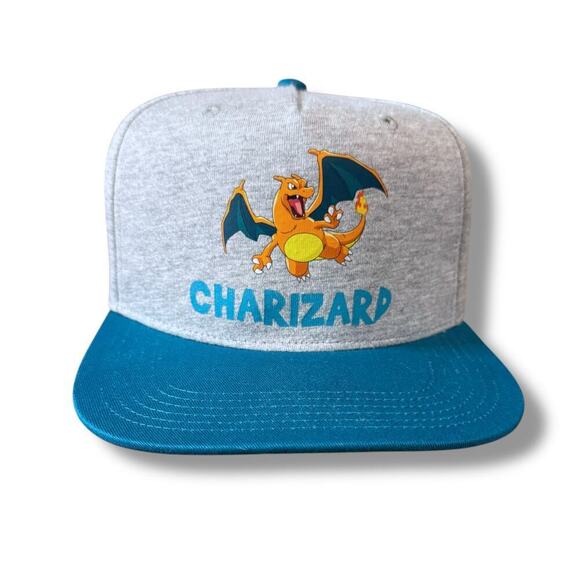 Pokemon Ball Cap Youth Charizard Gray and Teal Unworn Flat Brim Snapback OSFM - Picture 1 of 7